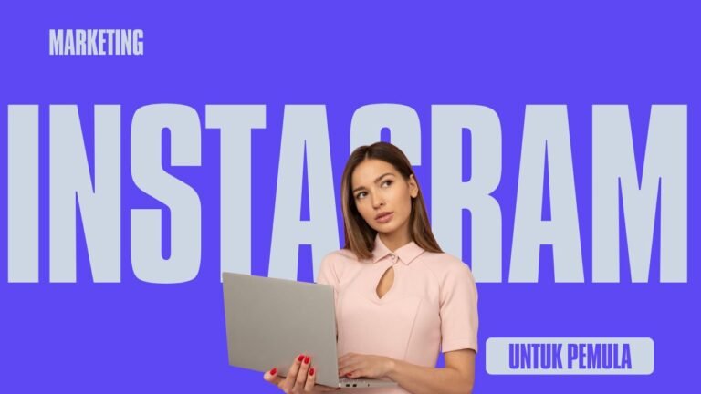 Ilustrasi strategi instagram marketing dan grafik penjualan meningkat, materi kursus online untuk pemula.