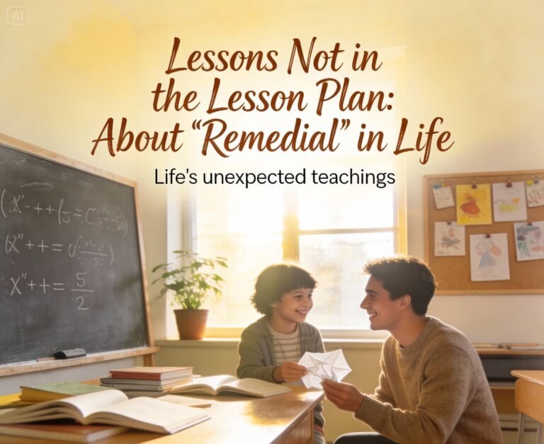 Seorang auditor atau guru sedang memeriksa dokumen dan nilai ujian dengan teliti, ilustrasi tentang audit internal diri dan konsep remedial dalam kehidupan.